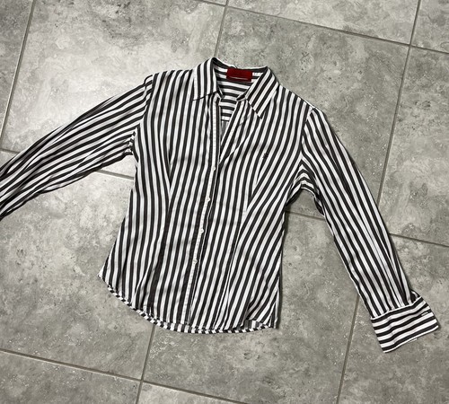 Carolina Herrera Long Sleeve Button Front Shirt Blouse Brown White Striped sz 8 - Picture 5 of 24