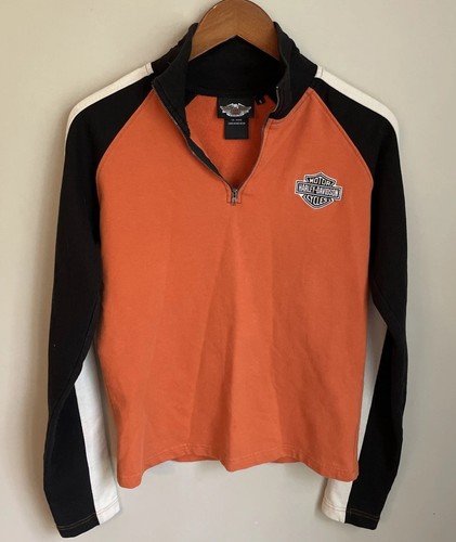 Harley Davidson 1/4 Zip Pullover Sweatshirt Live To Ride Motorcycle Orange S - Picture 4 of 10