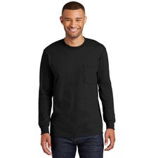 NWOT Hanes 2 PACK Authentic Long Sleeve Pocket Tee Black  Red SZ Small