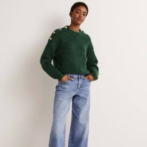 Boden weicher gerippter Strickpullover Knopfleiste grün Mohair Damen Small 105 $ - Bild 5 von 13