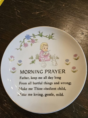 Morning Prayer Ceramic Wall Plate Ucagco Japan 7-1/2" Vintage Child Bunnies 50's - Picture 6 of 6