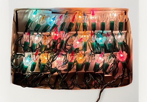 Vintage 50 Tulpen Weihnachten bunte Lichter Taiwan beflockt MCM Retro getestet blinkt 