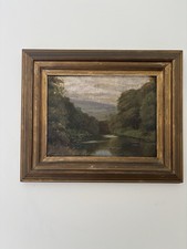 Antique Vintage Oil Painting Landscape canvas signed gilt frame 