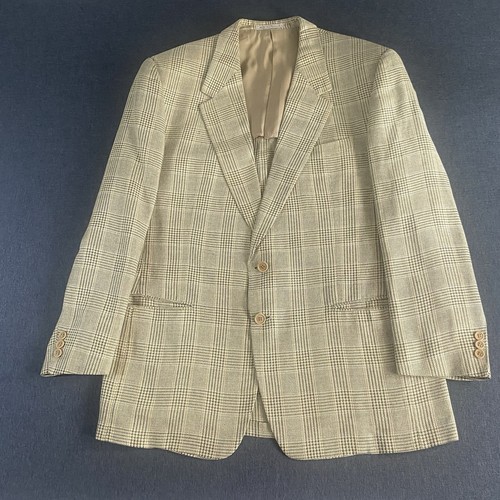 Ermenegildo Zegna Mens Jacket Linen Blend Check Made in Switzerland Ch 44" READ
