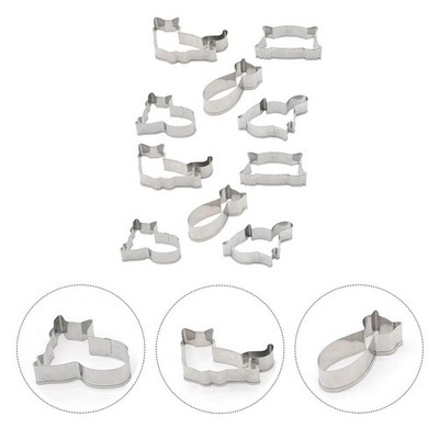 1 Set 10 Stück 430 Edelstahl Katzenform Keksausstecher (Silber)