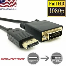 6/10/15 Ft Gold Plated DP DisplayPort to DVI-D Male Dual Link Cable 4k 1080P LOT