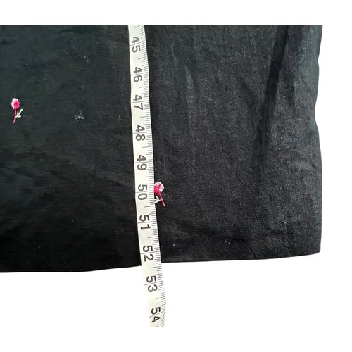 Vintage Citi Dress Womens 16 Black Embroidered Floral Linen Blend Slit Folk Boho - Picture 11 of 15
