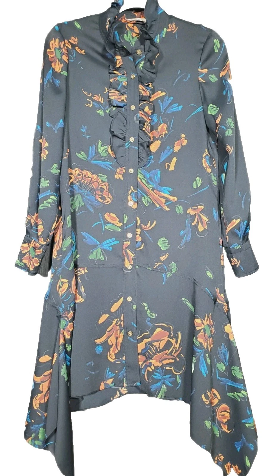 Abito Tory Burch plissettato cora con volant bavaglino fazzoletto stampa motivo floreale taglia 0