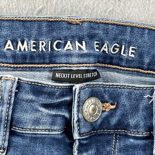 American Eagle Damenjeans hoher Bund Skinny Kick Größe 12 kurz Denim roher Saum - Bild 13 von 15