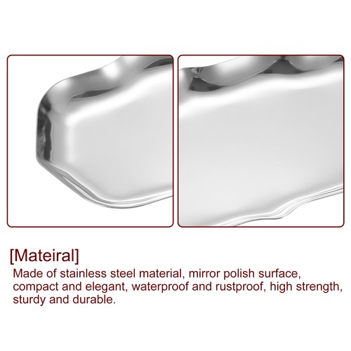 2pcs Stainless Steel Decorative Tray 8.6" x 4.3" Wave Serving Tray Silver - Picture 4 of 5