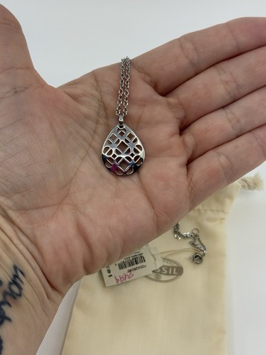 Fossil Träne silberfarben Anhänger Halskette Kette 18” verstellbar 18”-16” - Bild 1 von 4