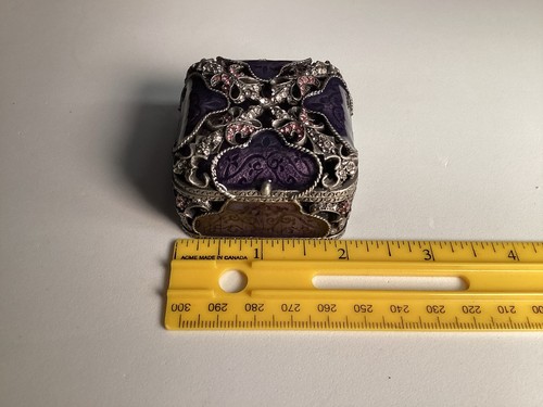 Quadratisch Lila Emaille Strass Schmuckschatulle Scharnier Magnetverschluss - Bild 7 von 9