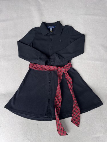 Ralph Lauren Dress Girls Sz 5 Black Button Front Belted Shirtdress Long Sleeve - Picture 6 of 10