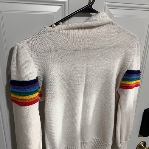 Vintage Women’s Ricki Rainbow Sweater Large Pride Pullover Side Button Collar - Picture 16 of 17
