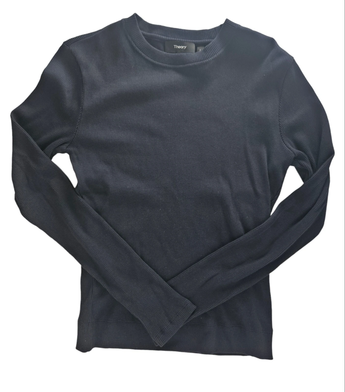 New THEORY Tiny Tee Compact Rib Long Sleeve T-Shirt Size Medium Deep Navy $120