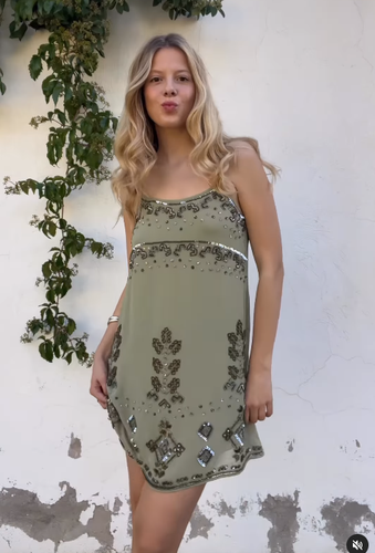 ZARA NEW BNWT. LIGHT KHAKI JEWEL EMBROIDERED DRESS LIMITED EDITION. 7521/244 - Picture 2 of 8