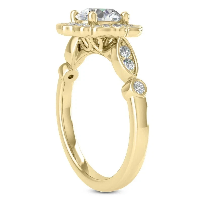 Anillo de compromiso de diamantes VVS1 de corte redondo de 2,20 quilates creado en laboratorio de oro amarillo de 14 quilates FN Foto 3 de 3