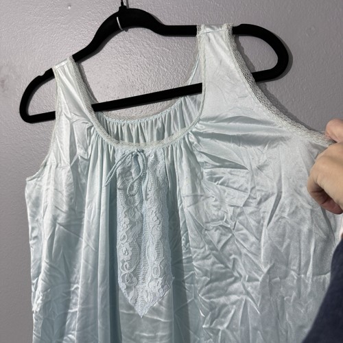 Vintage Nylon Spitze Peignoir Set Nachthemd Cape Morgenmantel 4 Knöpfe hellblau 60er XL LESEN - Bild 11 von 16