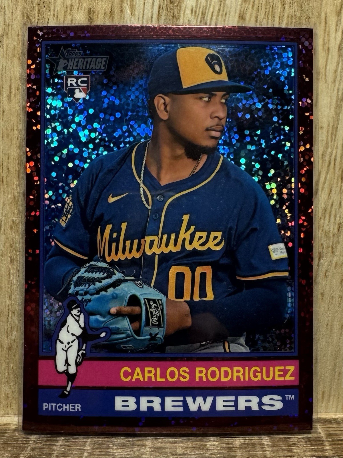 2025 Topps Heritage Chrome Carlos Rodriguez Rc #452 Burgundy Sparkle SP  Brewers
