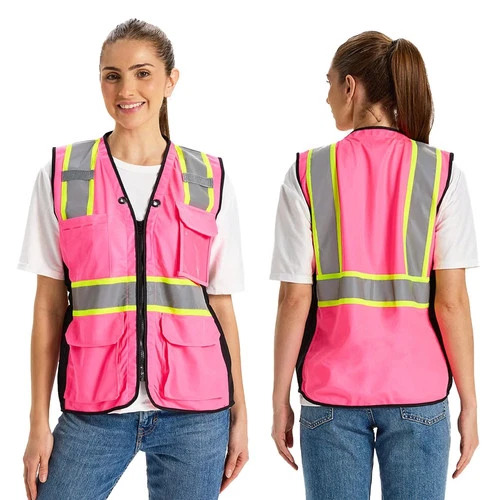 Hi Vis Safety Vest for Women,Working Drawstring waist Construction Vest with Poc video thumbnail