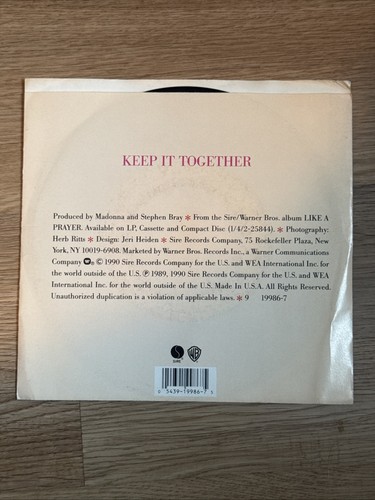 MADONNA Keep It Together 45 7" Rare 1990 PIC SLEEVE PICTURE - Picture 2 of 2