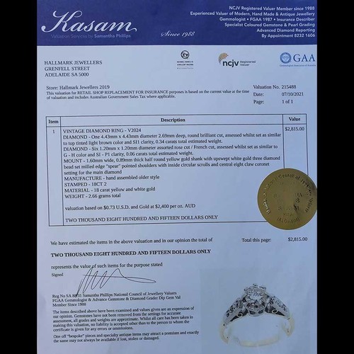 Vintage Solid 18k Yellow & White GOLD 7 DIAMOND ENGAGEMENT RING Val=$2815 Sz J - Picture 7 of 8