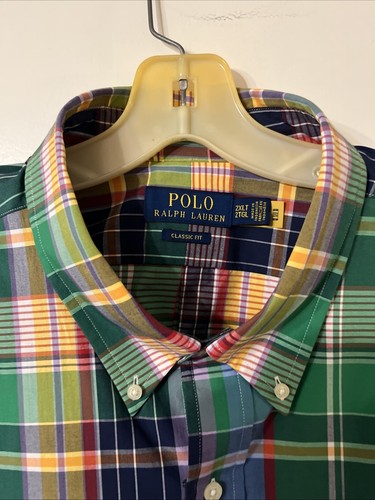 Polo Ralph Lauren Men 2XLT Big Tall Plaid Shirt Classic Fit GREEN BLUE NEW NWT - Picture 4 of 9