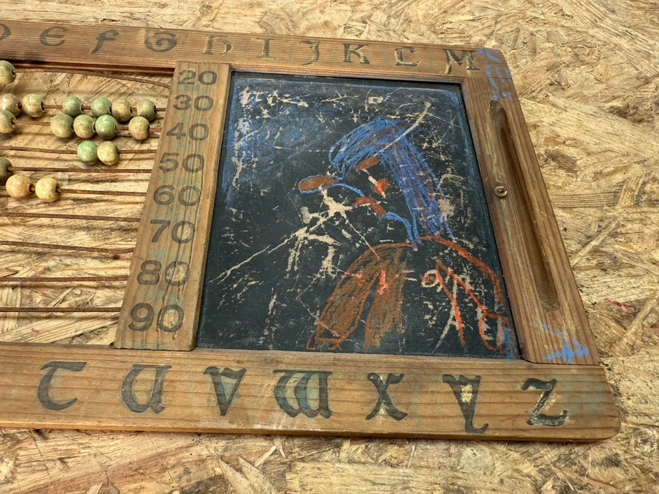 Alter Rechenschieber Abakus m. Schiefertafel Holz Vintage Schulunterricht 1930er - Bild 3 von 4