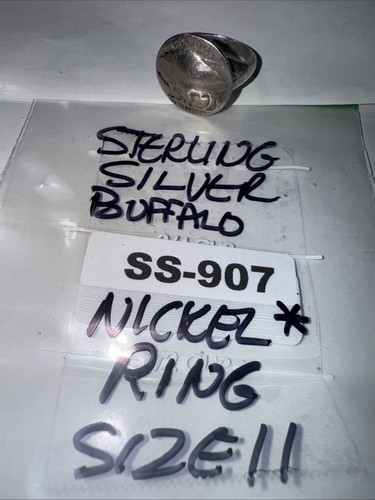 Sterling Silver BUFFALO NICKEL Ring Size 11 Nickel Is Cupped for Effect SS-907 - Picture 2 of 17
