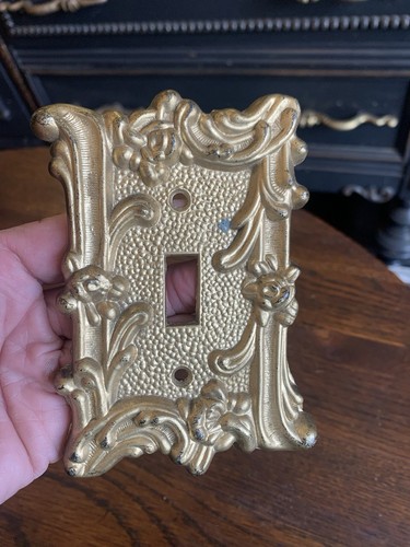 Vintage Gold Tone Old World Rose Metal Single Light Switch Plate 5”x3.5” - Picture 15 of 16