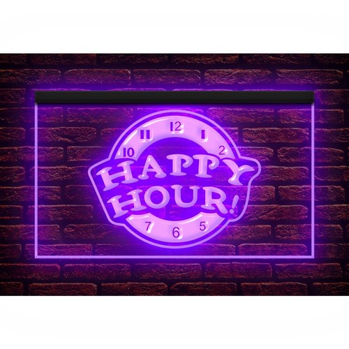 Happy Hour Beer Bar Lounge Man Cave Dual Color Two Tone illuminated Neon Sign - Picture 11 of 25