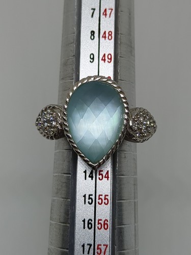 Judith Ripka Sterling Silver 925 Light Blue Pear Stone Ring Size 6 - Picture 7 of 10
