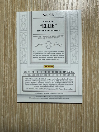 2014 National Treasures Elston Howard Ellie Game Used Jersey 2-color Patch /25 - Picture 2 of 2