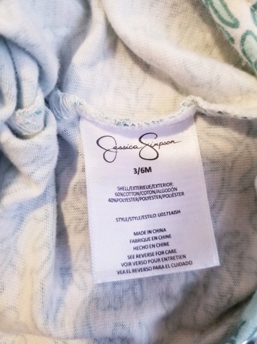 Jessica Simpson Baby Size 3/6 Month One Pieces Long Sleeves Romper Green/White - Picture 5 of 6