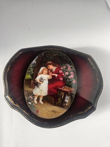 Vintage Burgunderrot Lackiert Schmuck Russische Schatulle für Sammler Selten Mama