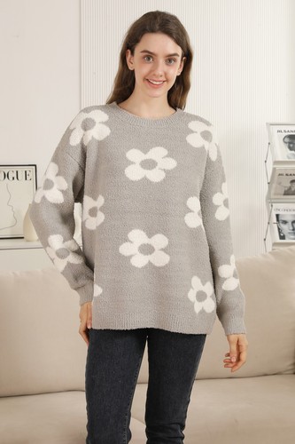 ComfyLuxe Daisy Pattern Pullover Lounge Sweater - Picture 12 of 30