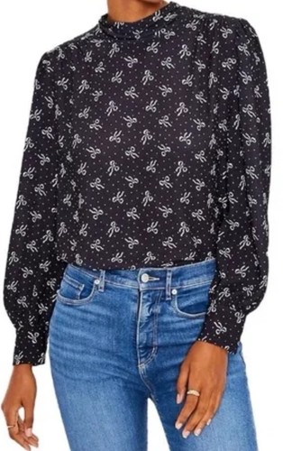 Loft Damen Oberteil Fliege hinten Bluse Langarm Pullover schwarz & weiß Large - Bild 2 von 17