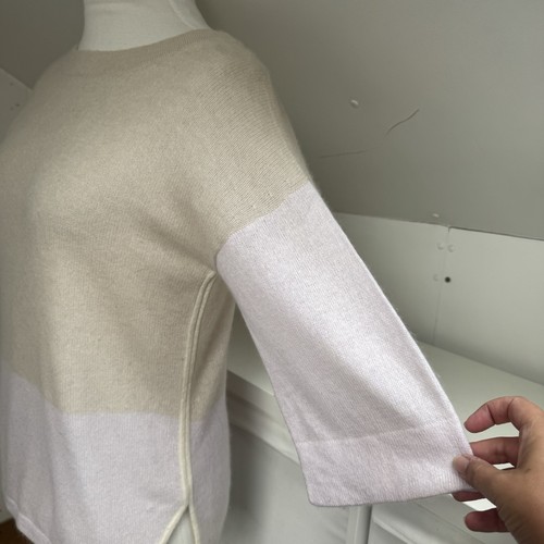 Pure Collection Jumper Size M Pink & Beige 100% Cashmere Short Sleeve Fine Knit - Picture 6 of 10