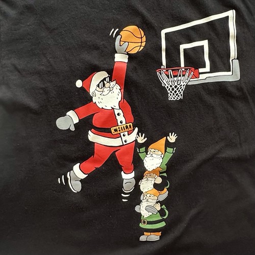 Antigua Camisa Azul Marino Negra Manga Corta con Estampado Gráfico de Baloncesto Papá Noel Niños L 10-12 - Imagen 2 de 8