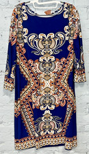 Haani Women's Shift Dress Size Large Paisley Long Sleeve Scoop Neck Blue/Orange