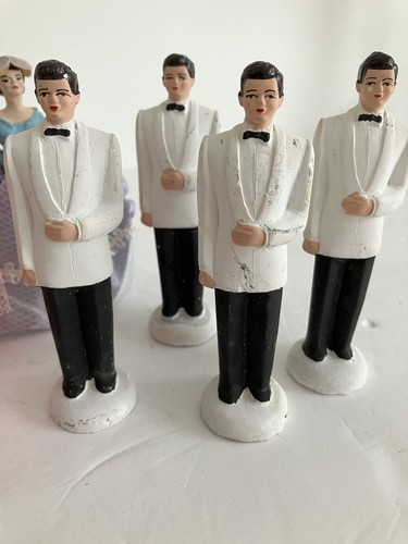 Vtg 40’s Chalkware Bride Maid Groom Man Flower Girl Ring Bearer Wedding Topper - Picture 2 of 13