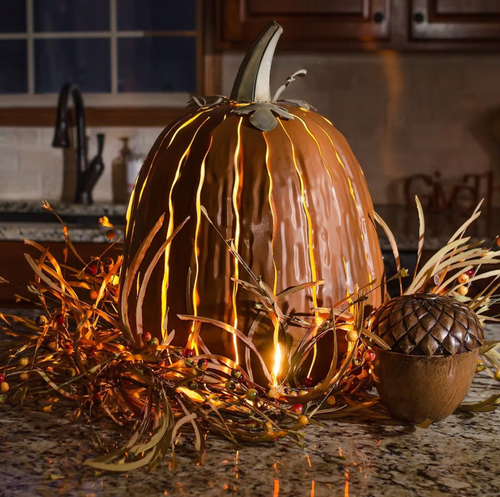 Desert Steel Tall Pumpkin Luminary Indoor & Outdoor Fall Designer Decor 411-000