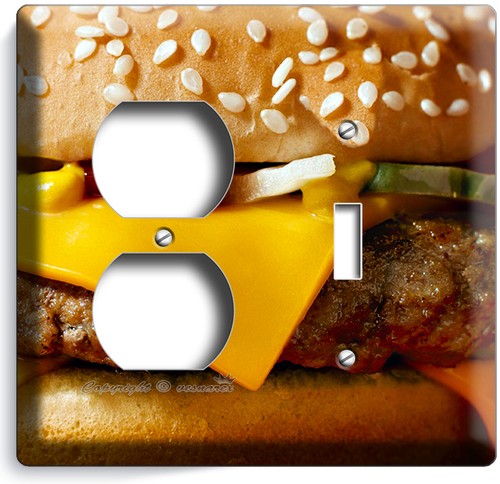 CHEESEBURGER JUICY BEEF BURGER LIGHT SWITCH OUTLET WALL PLATE ROOM BEDROOM DECOR - Picture 23 of 30