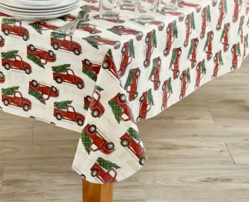 Winter Wonder Lane Rot Farm Truck PEVA Tischdecke 52" x 70" - Bild 2 von 3
