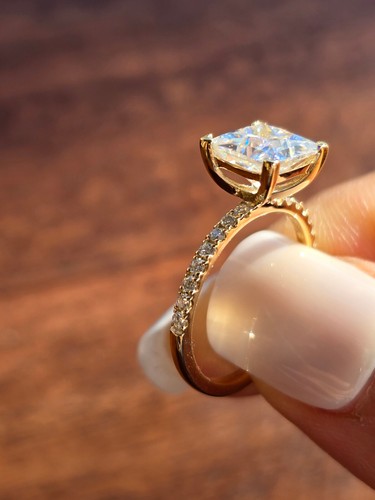4.40ct Princess Moissanite  Engagement Ring Wedding 10k Yellow Gold 5.5 - Picture 4 of 11