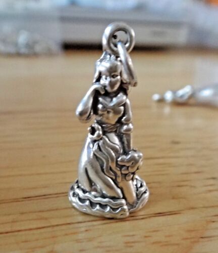 Sterling Silver 3D 25x11mm Bridesmaid carrying Flowers Wedding Charm - Picture 1 of 5