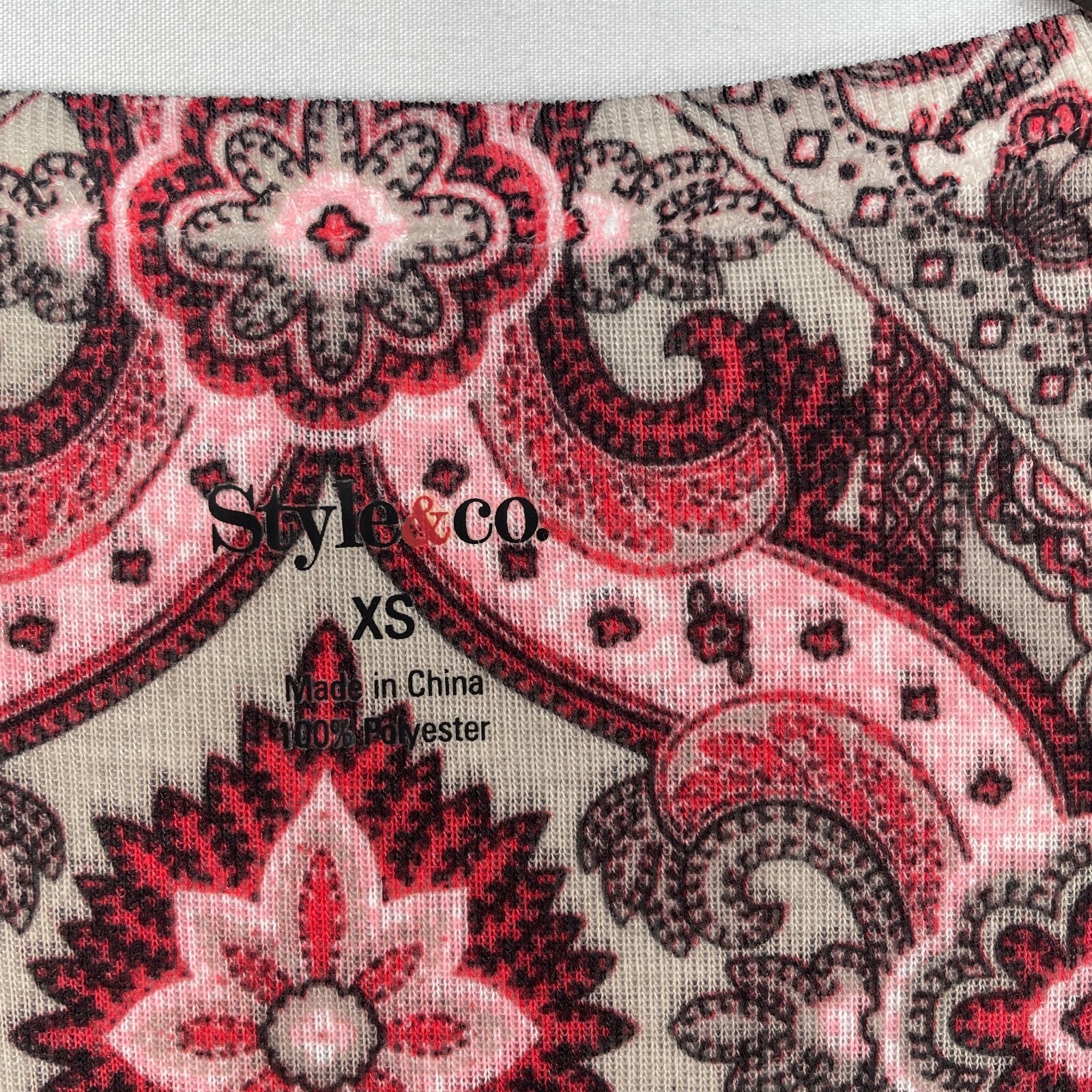 Style and Co Blouse Womens size XS Pink Print Short Sleeve Boho New