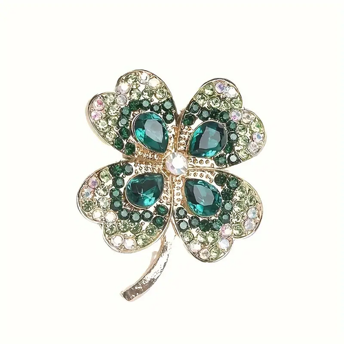 St. Patrick's Day Four leaf clover brooch - 4 variations of Art deco Style Pin - Picture 15 of 27