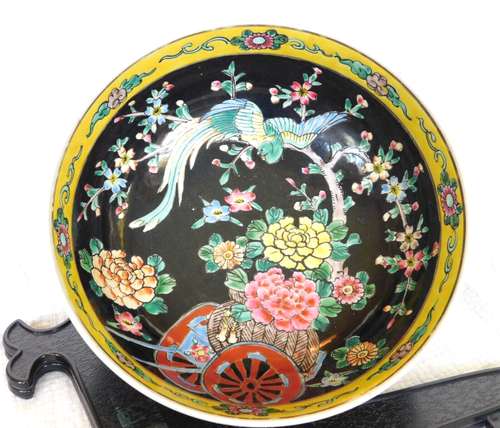 Asian Antique Hand Painted Bird of Paradise Bowl and Stand B 19 - Picture 4 of 8