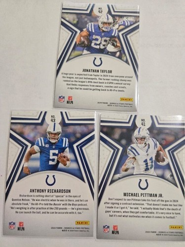 2024 Rookies & Stars Colts 3 Card Lot - Richardson/Taylor/Pittman Jr. - Picture 2 of 2